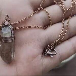 Smoky quartz gemstone wired wrapped pendant necklace